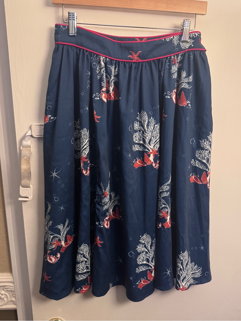 Voodoo Vixen Navy Skater Skirt with Coral Fish Print